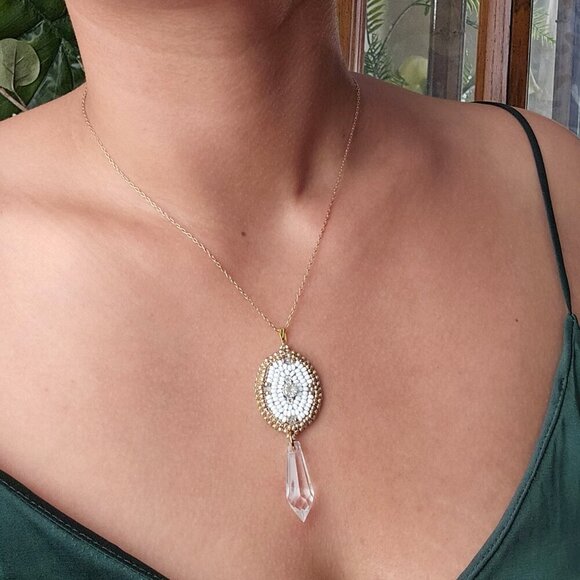 2/$27 | White + Crystal Beaded Indigenous Necklace | Handmade Jewelry - Picture 3 of 7